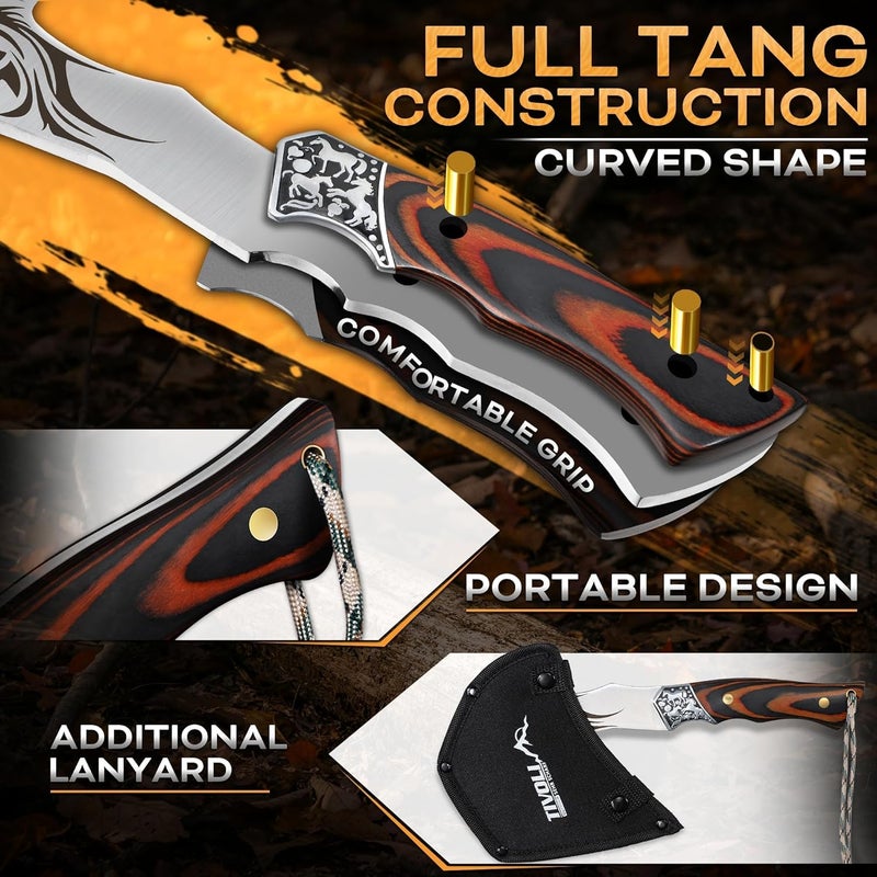 Tivoli Camping Axe, Lion - Patterned Survival Hatchet with Nylon Sheath, High Carbon Steel Blade Compact Outdoor Bushcraft Axe with Ergonomic Wood Grip, Camping Gear for Hiking, Chopping, Hunting - Image 3